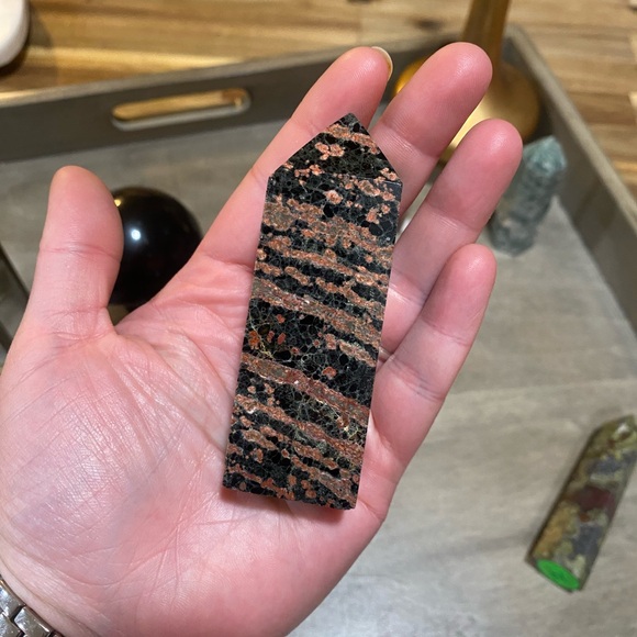 SOLD Red Snowflake Obsidian Small Rectangular Tower - Picture 4 of 7